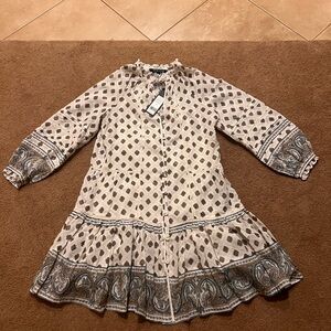 Veronica Beard Cream Paisley Long Sleeve Midi Dress Never Worn with Tags